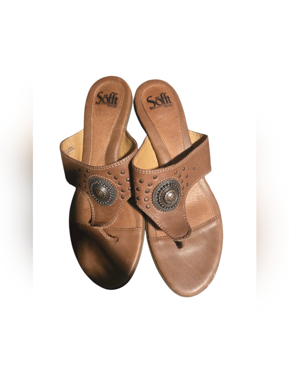 Cole Haan Brown Leather Decorative Thong Sandals